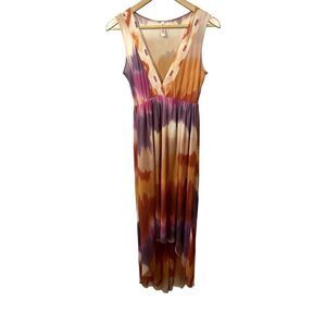 SWEET PEA Women's Watercolor Sleeveless Maxi Dress Orange/Purple Size Small